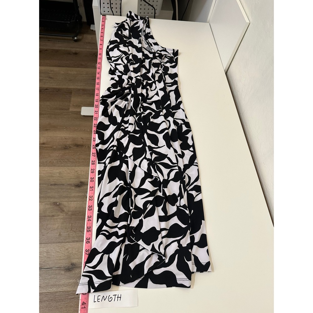 Susan Graver Womens XL Black White Abstract Floral Faux Wrap Ruched Sheath Dress - Picture 7 of 12